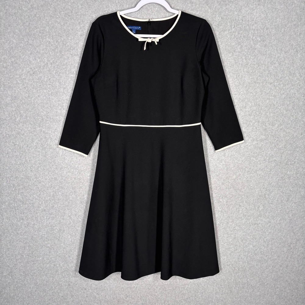 Talbots Tipped Fit & Flare Dress‎ Size 6 Bow Neckline Career Knit Feminine 50s